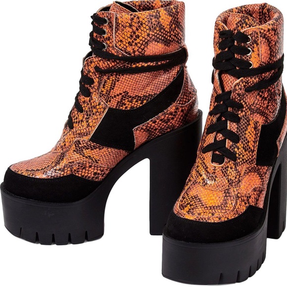 Orange snake platform heeled boot - Picture 2 of 6